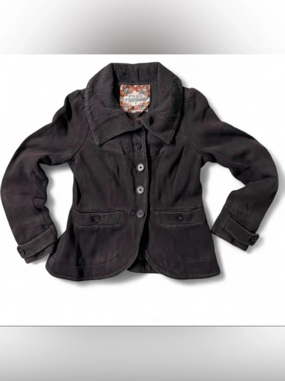 Vintage Free People The Originals Knit Blazer‎ With Jacquard Trim Black Size 6